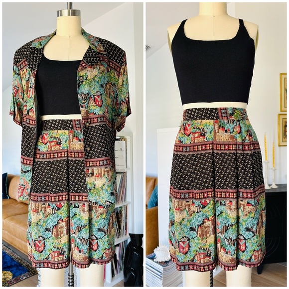 Vintage Pants - Vintage 80’s Castle Print High Waist Shorts Set